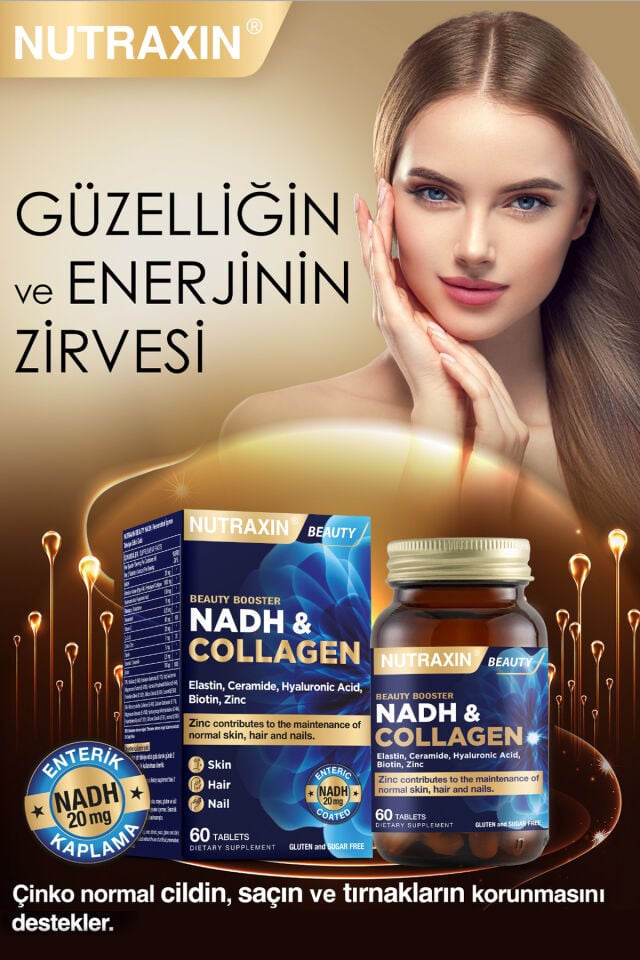 Nutraxin Nadh Collagen 60 Tablet Tip1 Tip3 Hyaluronik Asit, Elastin, Seramid, Resveratrol Glutatyon