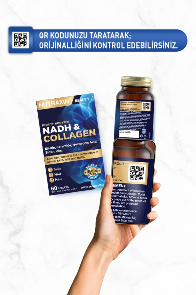 Nutraxin Nadh Collagen 60 Tablet Tip1 Tip3 Hyaluronik Asit, Elastin, Seramid, Resveratrol Glutatyon