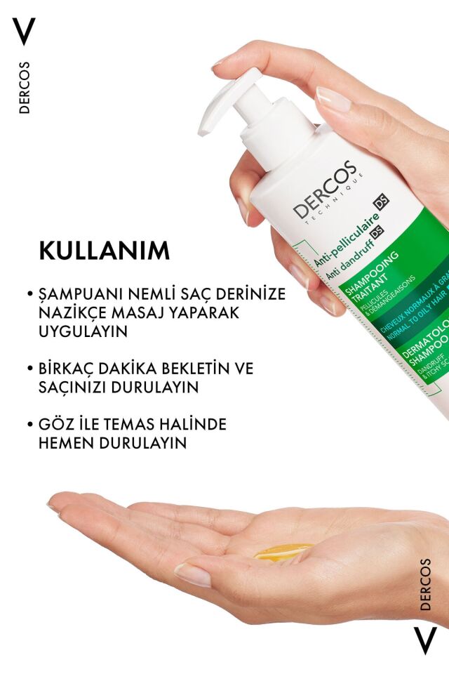 Vichy Dercos Anti-Pel Kepeğe Karşi Etkili Bakim Şampuani -Normal/Yağli Saçlar 390 ml