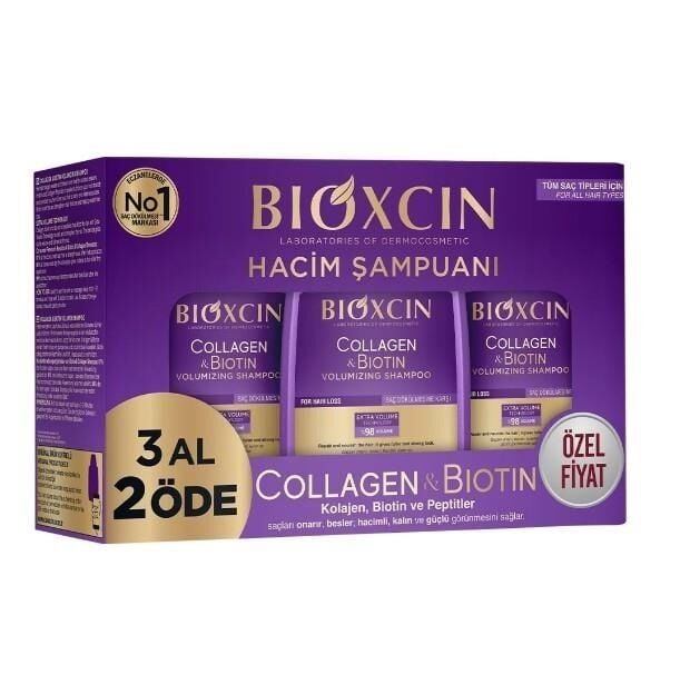 Bioxcin Bıoxcın Collagen Bıotın Şampuan Tüm Saç Tipleri 3 lü Set 300 Ml