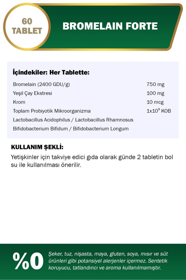 Nutraxin Bromelain Forte 750 Mg 60 Tablet - Probiyotik Chrom Yeşilçay
