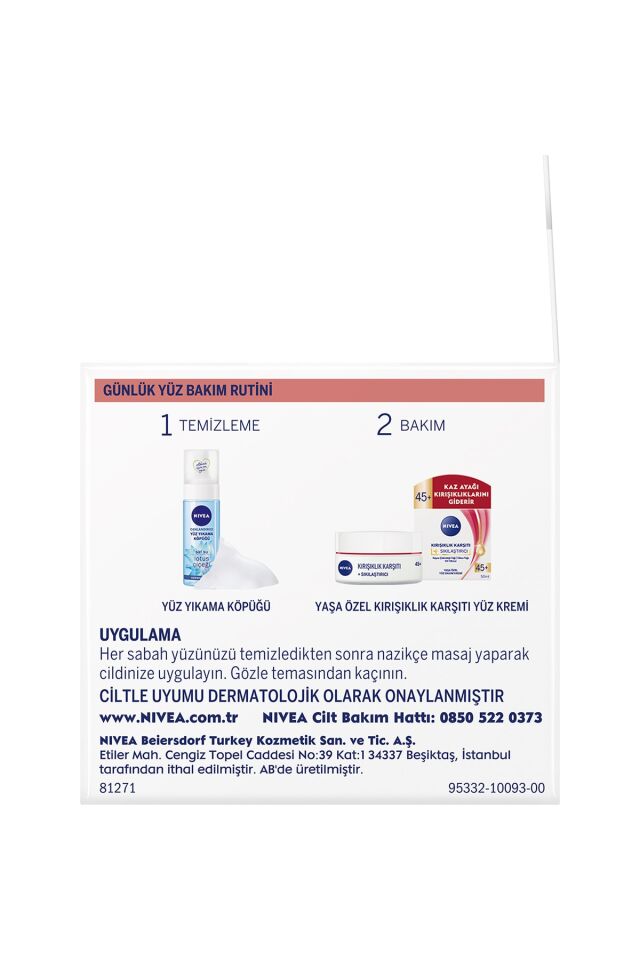 Nivea Kırışıklık Karşıtı + Sıkılaştırıcı Krem Yaş 45+ 50 Ml,yaşa Özel Yüz Bakım Kremi,güneş Koruması