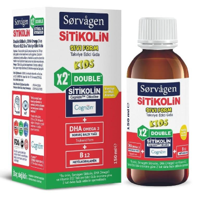 Sorvagen Double Sitikolin Sıvı Form-Sitikolin DHA Omega 3 ve B12 150 ml