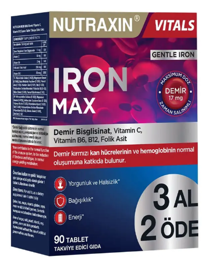 Nutraxin Iron Max 90 Tablet - 3 Al 2 Öde